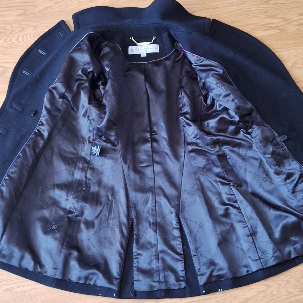 Trina Turk  Black Wool Blend Military Coat Size 2 - Picture 13 of 15